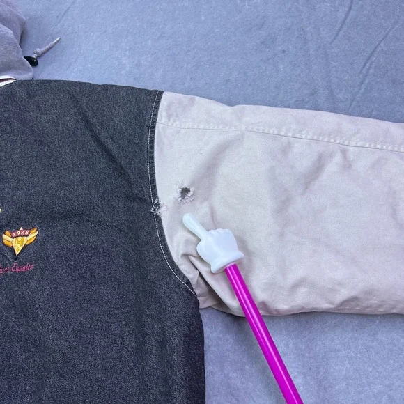 VTG Mickey Mouse True Varsity Jacket XL‎ Black/Tan Disney Bomber 90s Hooded READ - Picture 14 of 16